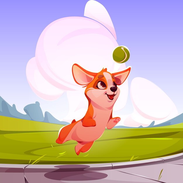 Corgi jugando con ilustración de pelota