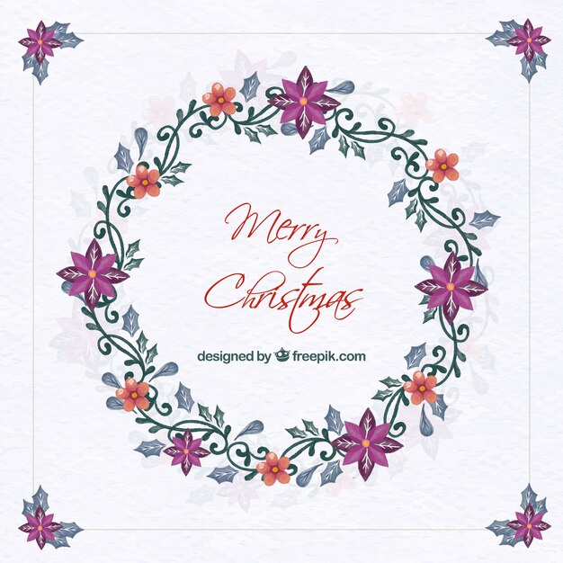 Corona elegante floral de acuarela para navidad 