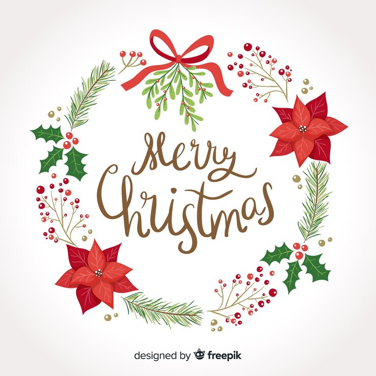 Vector gratuito corona floral navidad dibujada a mano