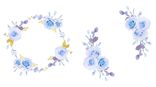 corona de flores de acuarela rosas azules