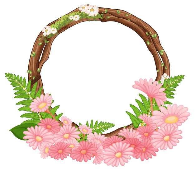 Corona de flores con flores rosadas y helechos
