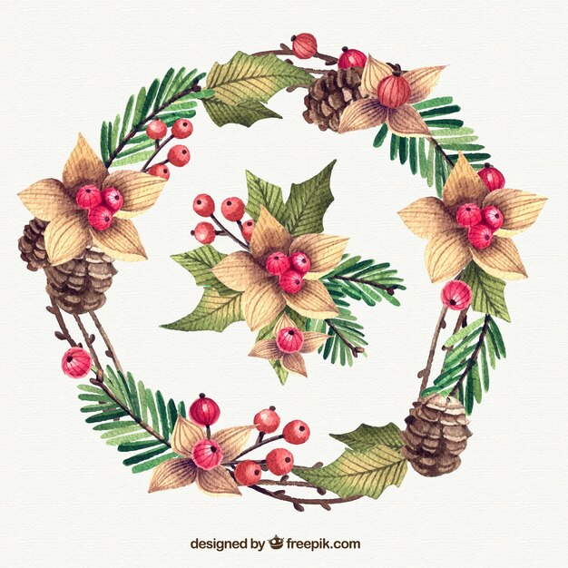 Corona de navidad en acuarela