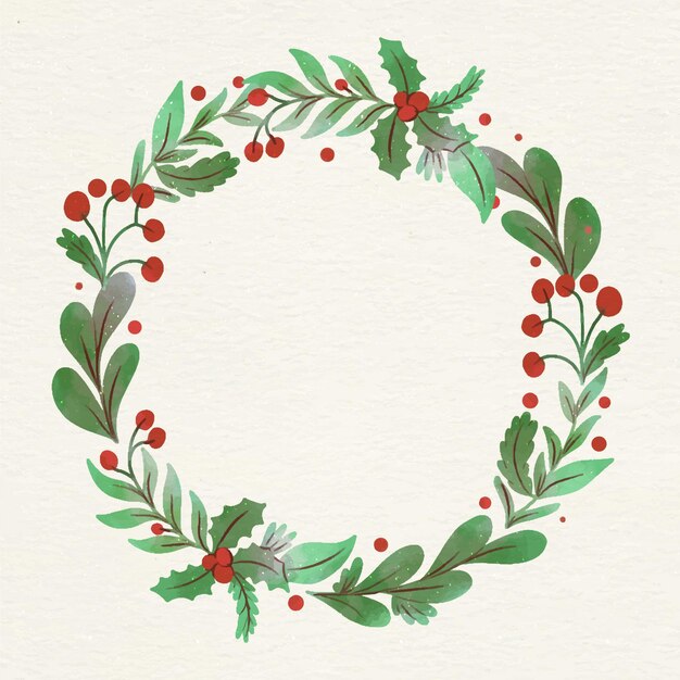Corona de navidad en acuarela