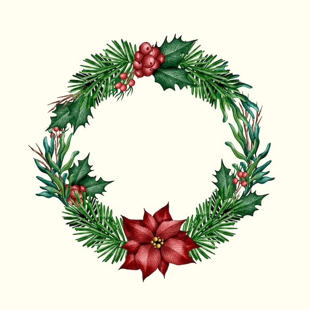 Corona de navidad en acuarela