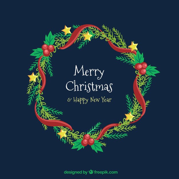 Corona de navidad dibujada a mano en azul