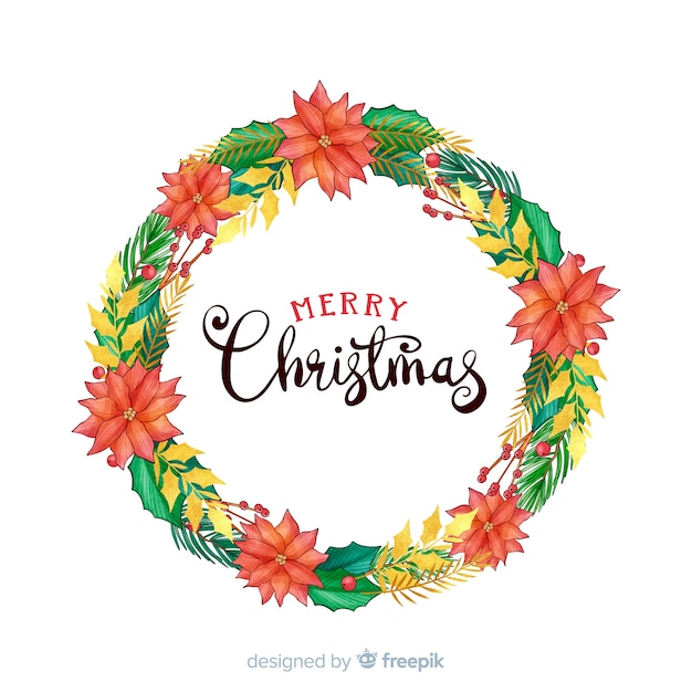 Corona de Navidad dibujada a mano con hermosas flores