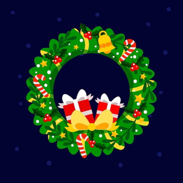 Corona de navidad de diseño plano