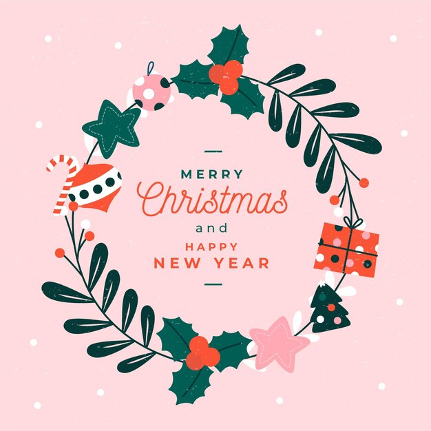 Corona de navidad plana con presente