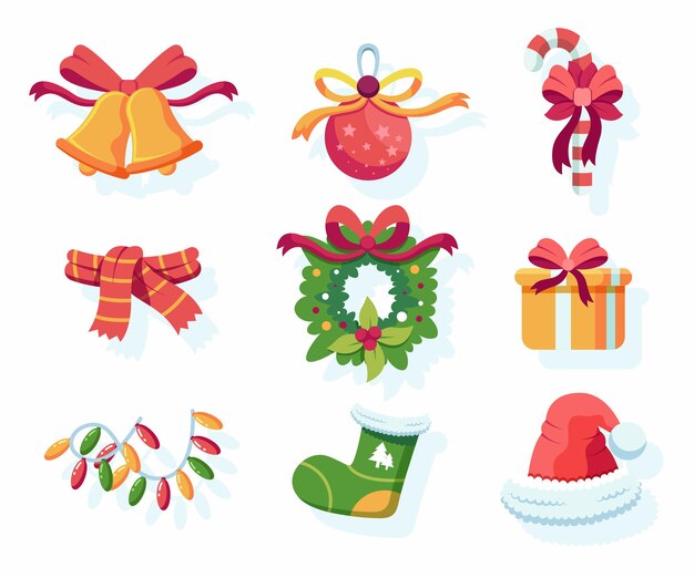 Corona de Navidad con ramas verdes Bola roja y dorada Bastón de caramelo Hoja de estrella y arco Elemento de recorte de Feliz Navidad para invitaciones de tarjetas navideñas y sitio web