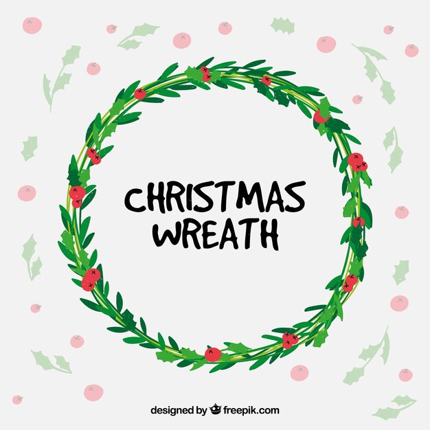 Corona de navidad simple dibujada a mano con bayas rojas