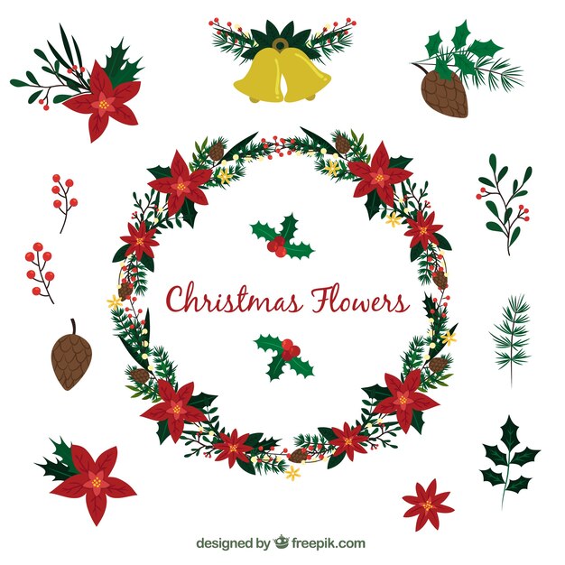Corona vintage floral de navidad con elementos