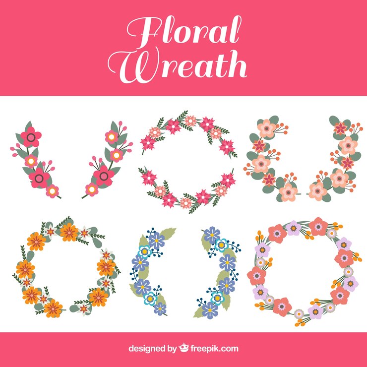 Vector gratuito coronas florales decorativas con diferentes diseños