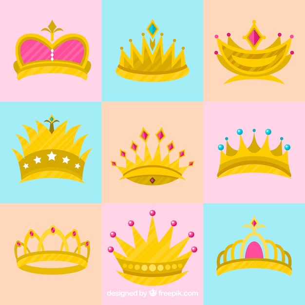 Coronas de princesa bonitas en diseño plano