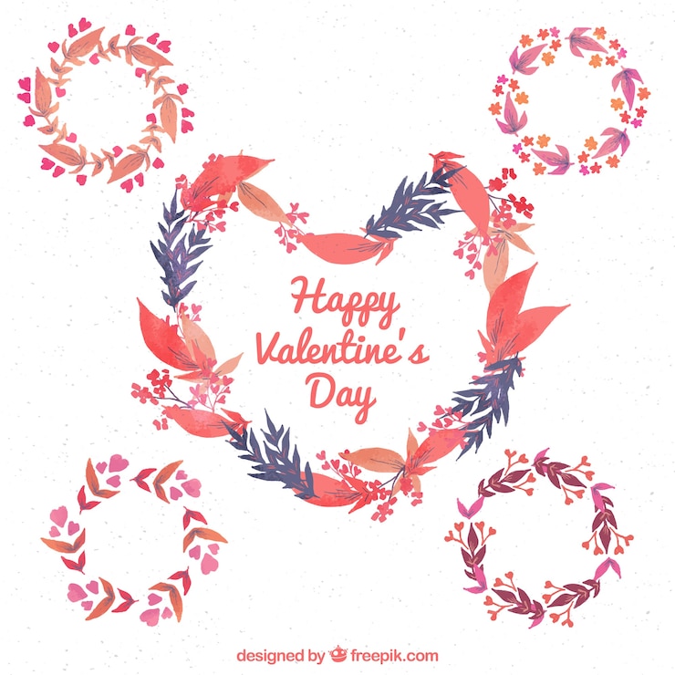Vector gratuito coronas y ramos de flores de san valentín