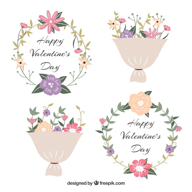 Coronas y ramos de flores de san valentín