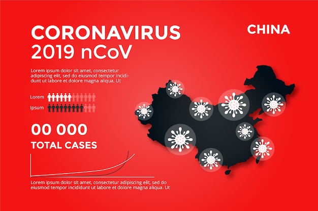 Vector gratuito coronavirus china mapa infográfico