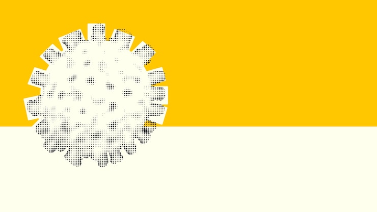 Vector gratuito coronavirus de semitono en el vector de fondo amarillo y crema