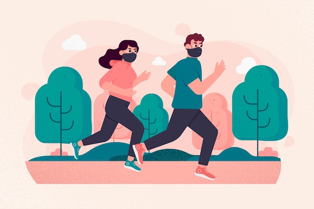 Corredores con máscaras médicas