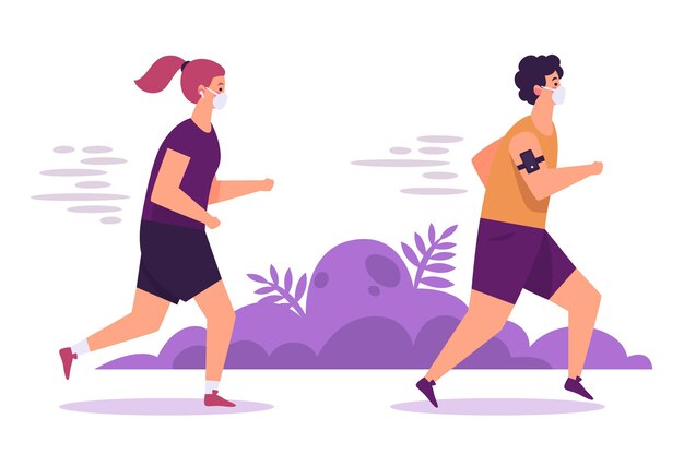 Corredores con máscaras médicas