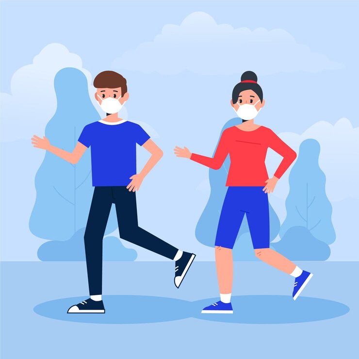 Vector gratuito corredores con máscaras médicas