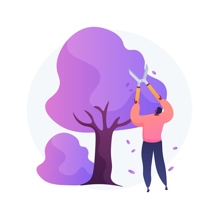 Vector gratuito cortar árboles y arbustos concepto abstracto ilustración vectorial. servicios de jardinería, mantenimiento del paisaje, poda, eliminación de ramas enfermas, muertas y rotas, forma de árboles metáfora abstracta.