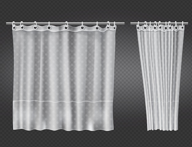 Cortinas de baño transparentes blancas abiertas y cerradas