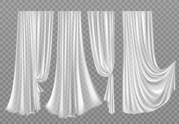 Vector gratuito cortinas blancas aisladas en transparente