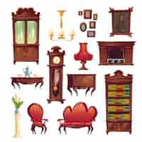 Vector gratuito cosas de la sala victoriana, muebles clásicos antiguos