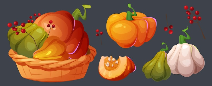 Vector gratuito la cosecha de calabazas de otoño en la canasta de whicker
