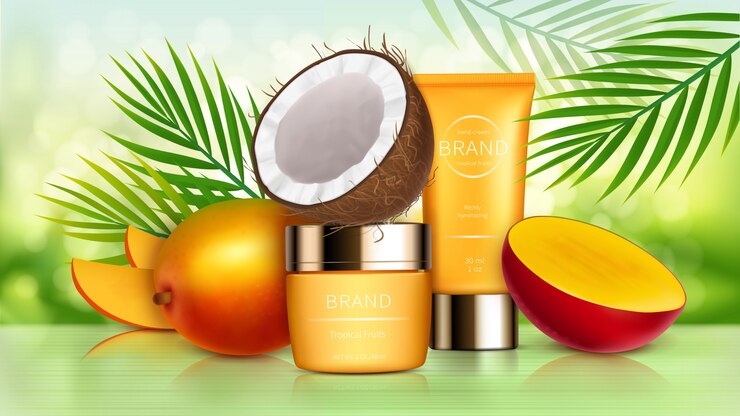 Vector gratuito cosmética tropical de mango y coco