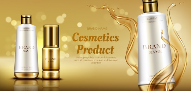 Cosméticos productos de belleza botellas publicidad banner