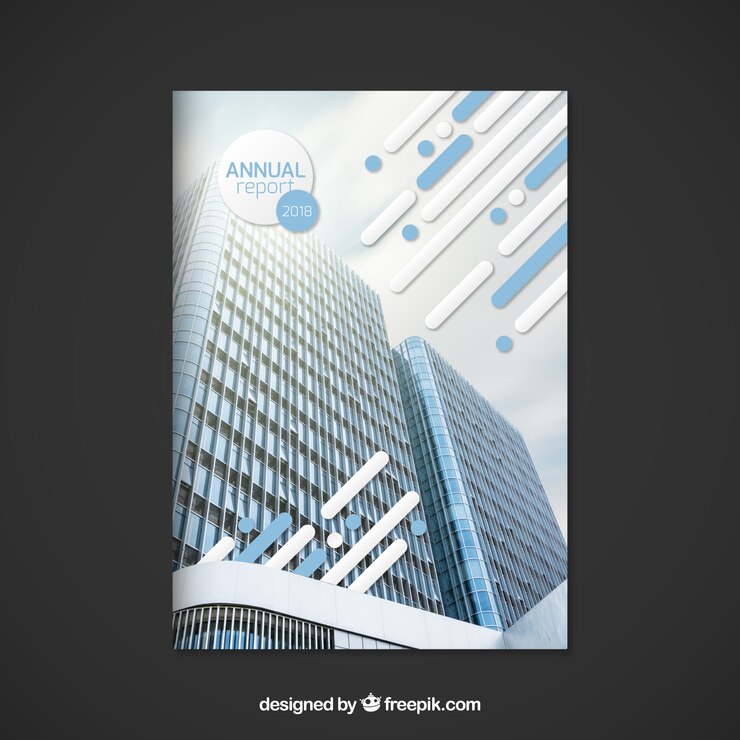 Vector gratuito cover abstracto de reporte anual con edificio