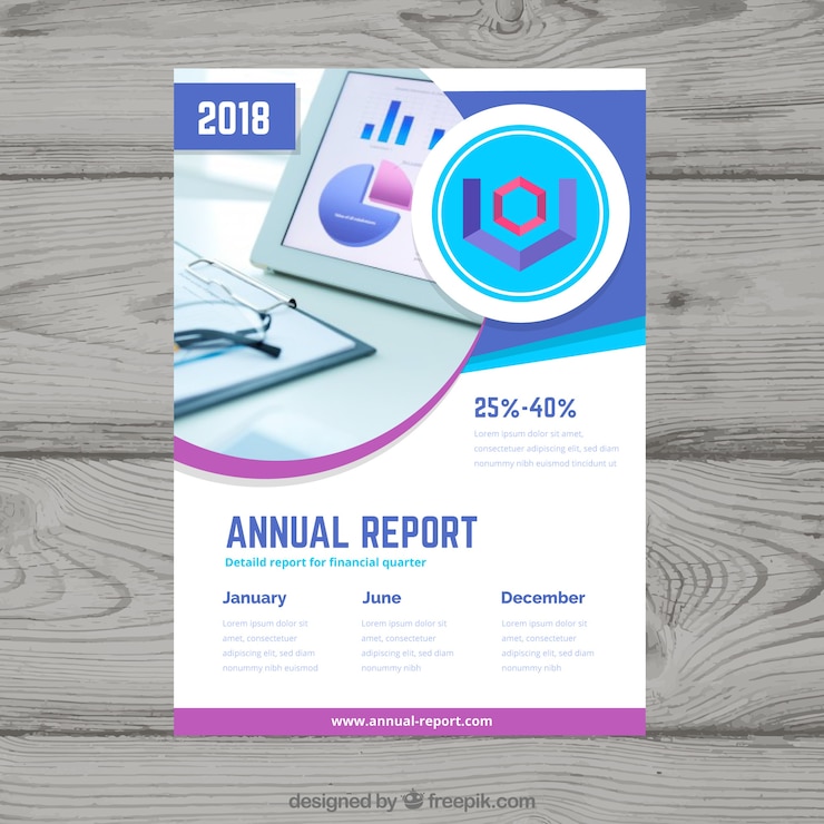Vector gratuito cover abstracto de reporte anual con imagen