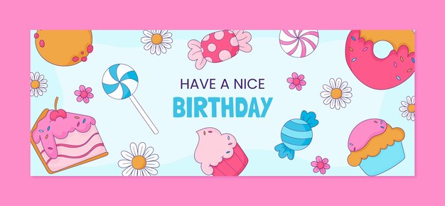 Cover de Facebook de la celebración del cumpleaños dibujado a mano