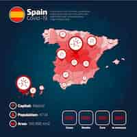 Vector gratuito covid-19 españa mapa del país infografía