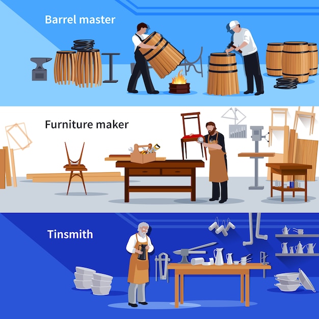 Craftspeople 3 Conjunto de Banners horizontales planas