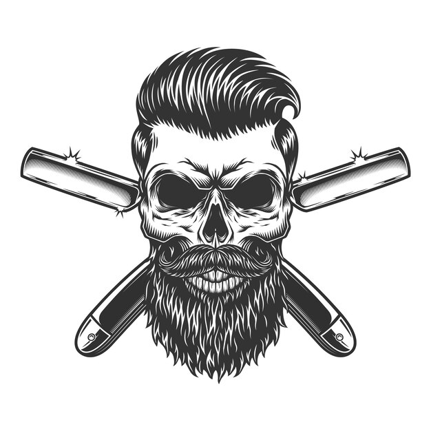 Cráneo de barbero con barba y bigote