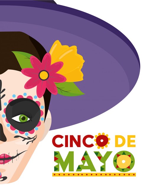 Cráneo de catrina con anuncio de celebración mexicana, méxico