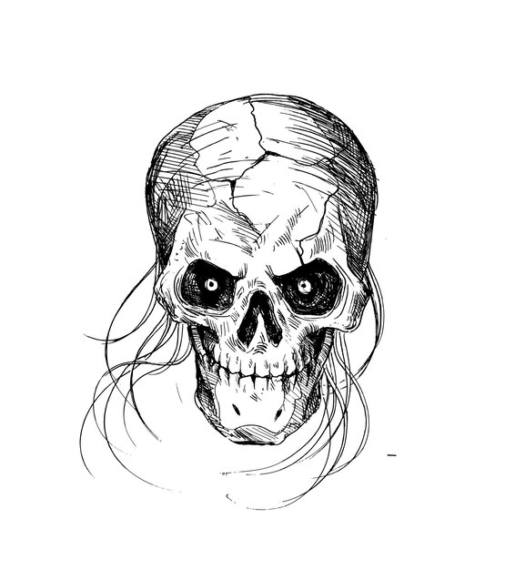 Cráneo con diseño de impresión de camiseta de pelo Ilustración vectorial