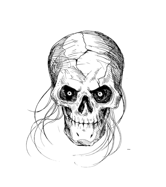 Cráneo con diseño de impresión de camiseta de pelo Ilustración vectorial