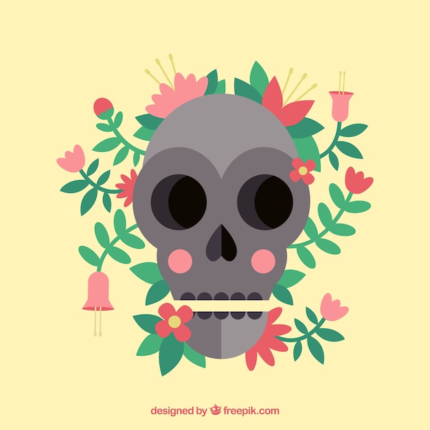 Vector gratuito cráneo floral en diseño plano