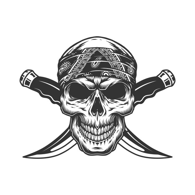 Cráneo de gángster monocromo vintage en bandana