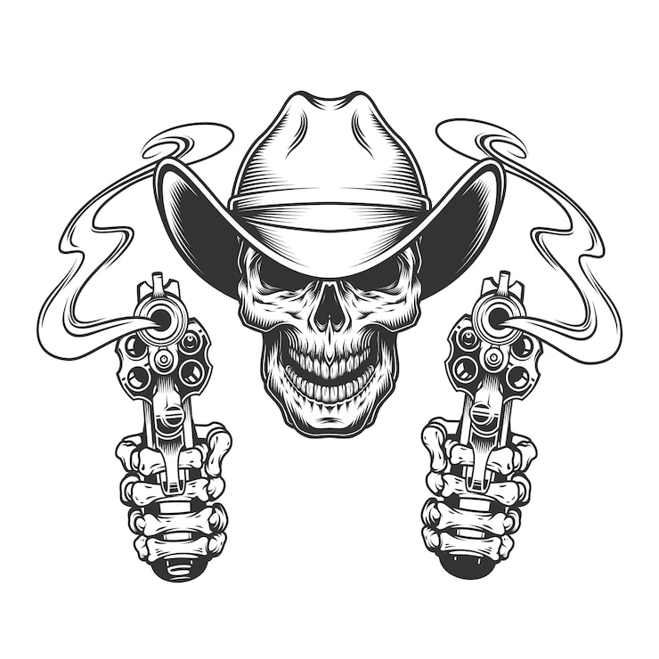 Vector gratuito cráneo monocromo vintage en sombrero de vaquero