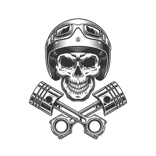 Cráneo de moto vintage en moto casco
