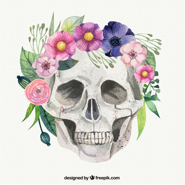 Cráneo pintado a mano con flores