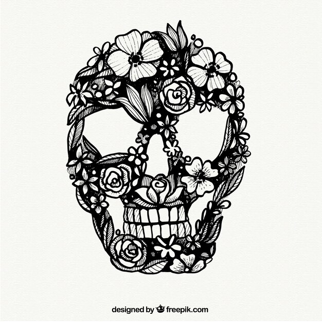 Cráneo pintado a mano hecho con flores