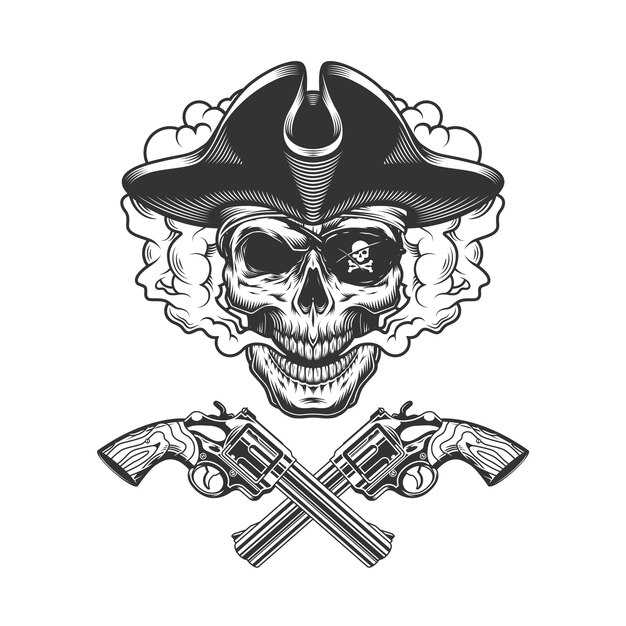 Cráneo de pirata antiguo con parche en el ojo