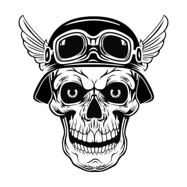 Vector gratuito cráneo retro en casco con alas ilustración vectorial. vintage cabeza muerta de soldado