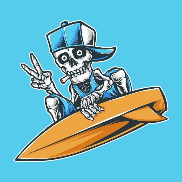 Cráneo de surfista con sombrero