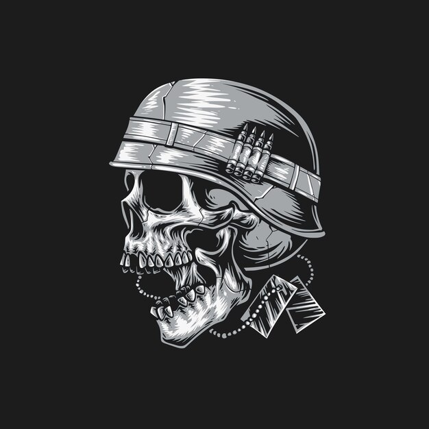 cráneo con un vector de casco militar